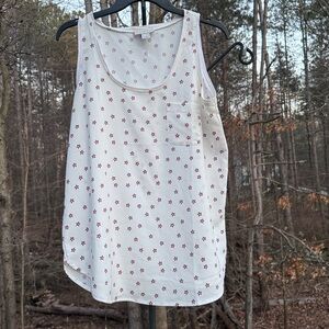 LOFT White Tank Top with Red Floral Pattern